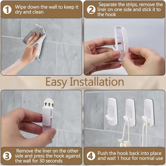 XZHANH-12 Pack Medium Utility Hooks with 16 Adhesive Strips, Holds up to 2.5 lb, Damage Free Hanging Hooks Removable Wall Hooks, Heavy Duty Sticky Hooks for Hanging Garland Hat Key Coat Wreath Towel