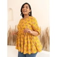 thumbnail image 4 of XL LOVE By Janasya Indian Women's Plus Size Mustard Cotton Floral Fit & Flare Top, 4 of 5