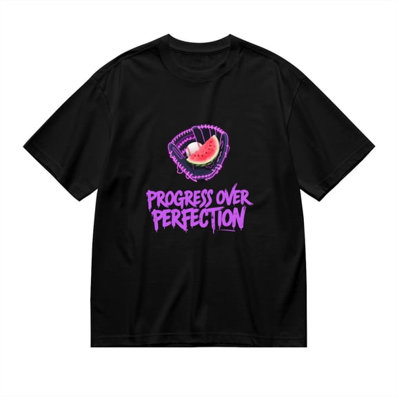 Progress Over Perfection, Neon Baseball Glove Print, Vintage T Shirt, Cotton T-Shirt for Men, 23554206,S