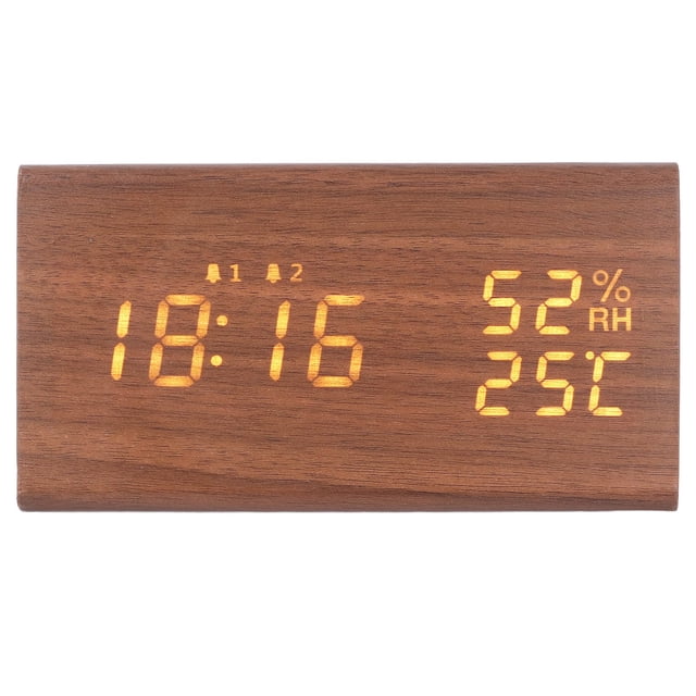 Wooden Alarm Clock with LED Digits, 11 Alarm Tones, MDF & ABS Material, Voice Control & Weekend Alarm Function for Bedroom, Bedside LED Clock, Temperature & Date Display