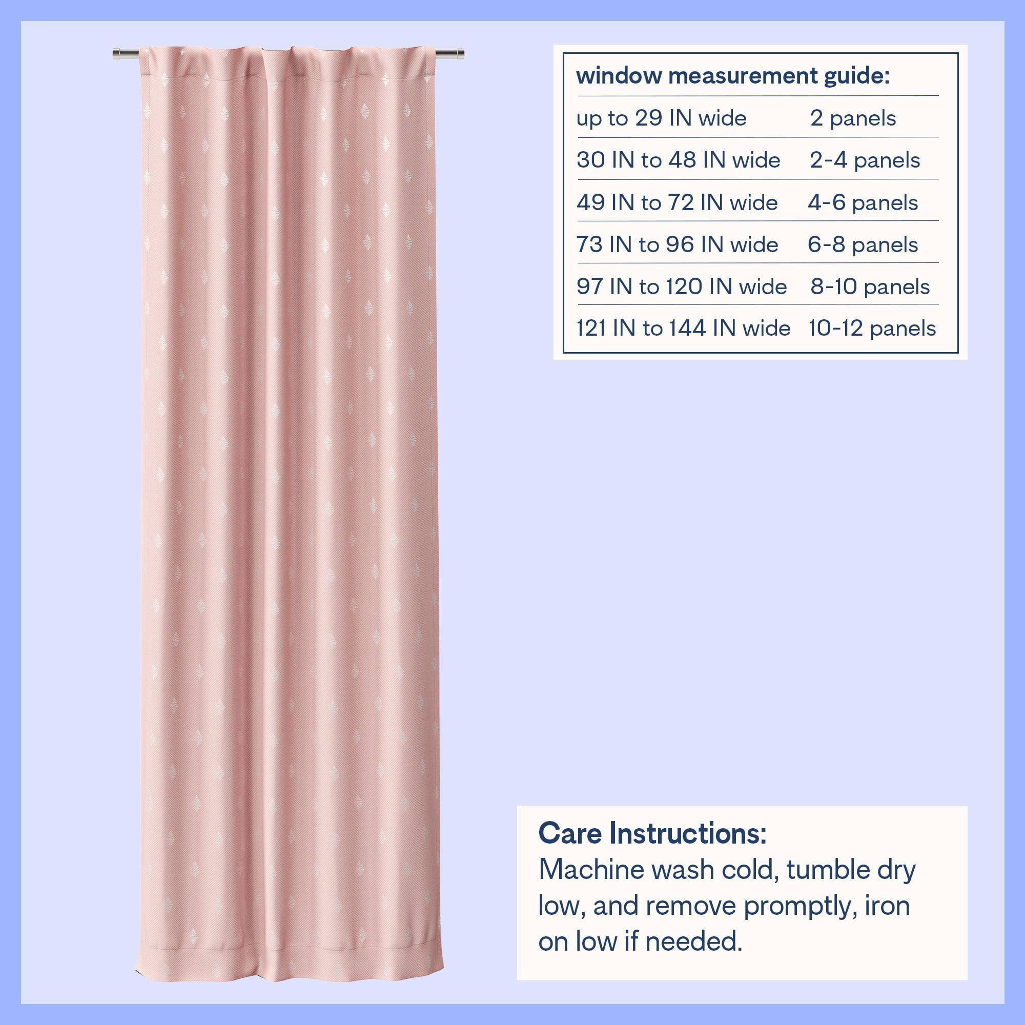 Mainstays Kids Soft Pink Metallic Puff Print Diamond Blackout Single Curtain Panel, Rod Pocket with Back Tabs, 38 in x 84 in