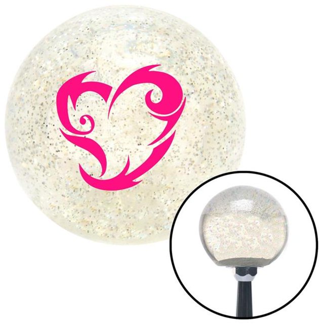 Pink Scroll Art Heart Clear Metal Flake Shift Knob with M16 x 1.5 Insert Shifter
