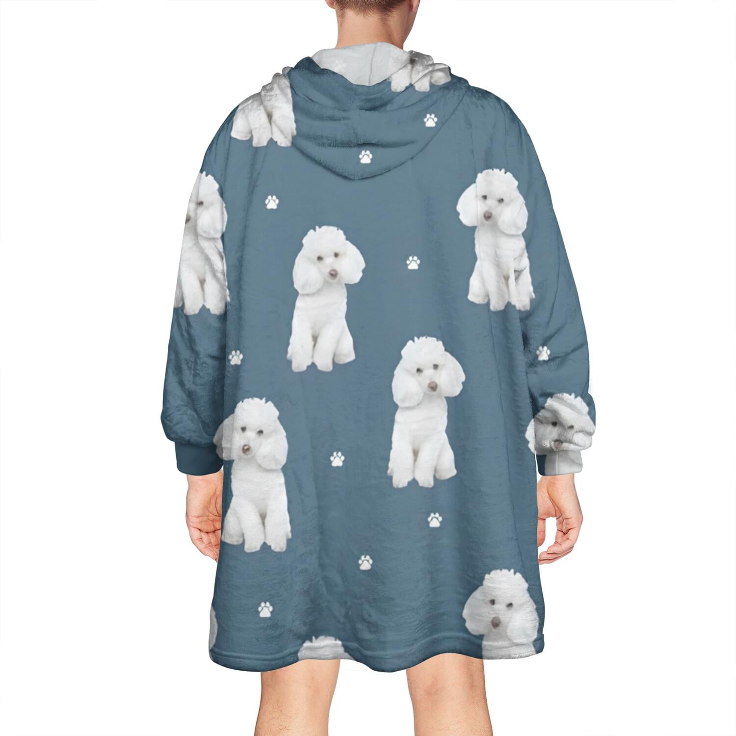 Poodle Dog and Footprint Wearable Oversized Blanket,Wearable Blanket Hoodie for Adults,Cozy Hooded Blankets with Super Pockets,Super Warm Fuzzy Pullover for Women & Men