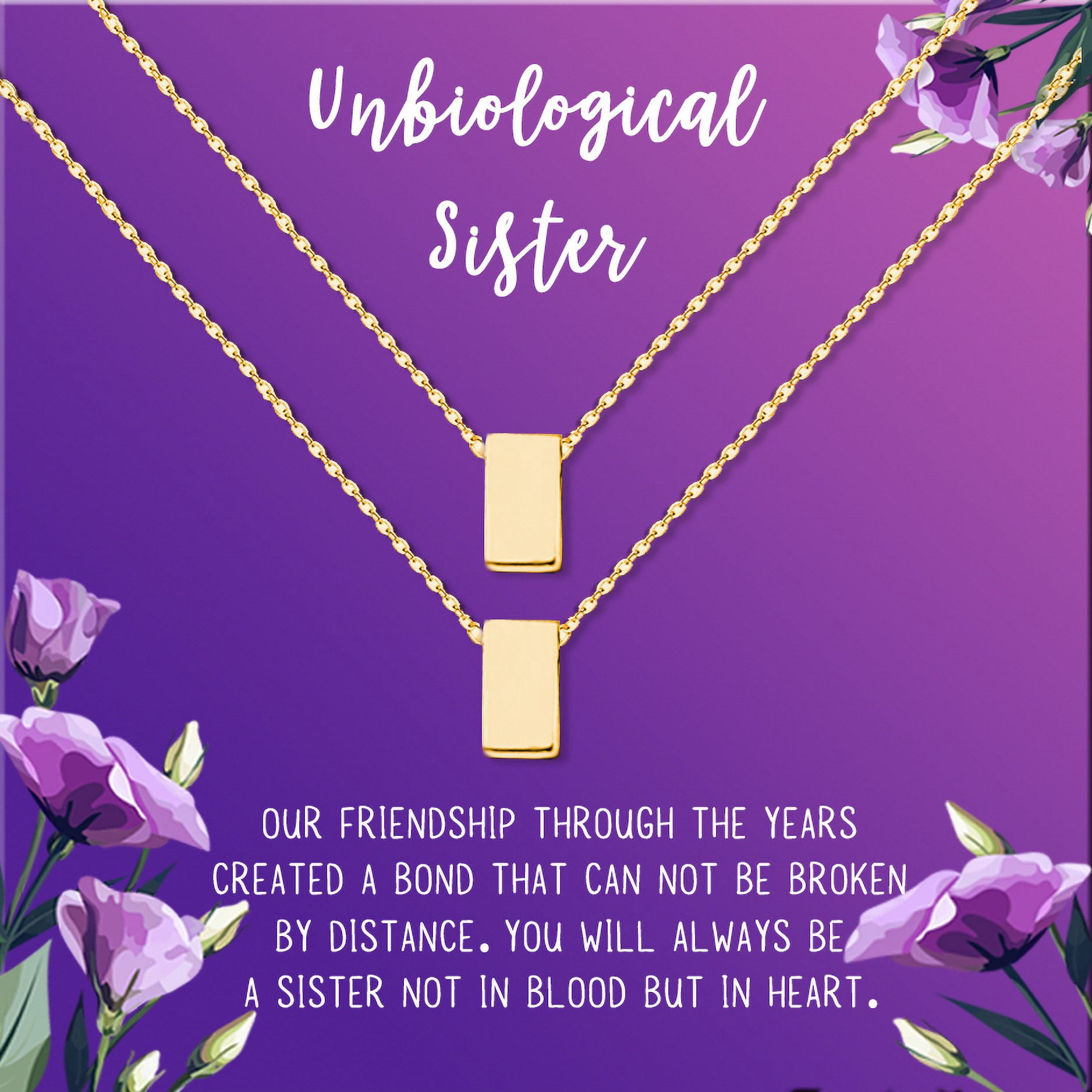 Anavia Unbiological Sister Gift Jewelry, Soul Sister Card Necklace, Sister Best Friend Gift, Big Little Sorority Card Gift-[Two Gold Cube, Royal Purple Gift Card]
