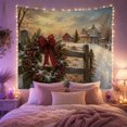 thumbnail image 2 of Christmas Wreath on Fence in Snowy Farmhouse Scene Nostalgic Rustic for Animal Lovers Rustic Wall Art Christmas Gift Tapestry Wall Hanging for Living Room and Bedroom, 2 of 7