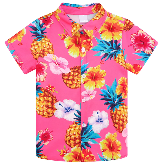 Lanbubble Boy's Button Down Hawaiian Shirts Short Sleeve Aloha Shirt Pineapple Printed Tops