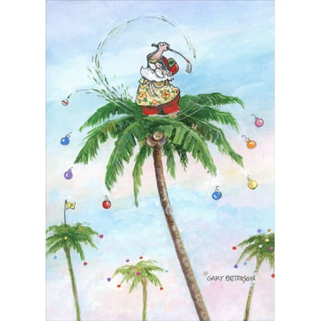 LPG Greetings Santa Golfing on Top of Palm Tree : Gary Patterson Funny Christmas