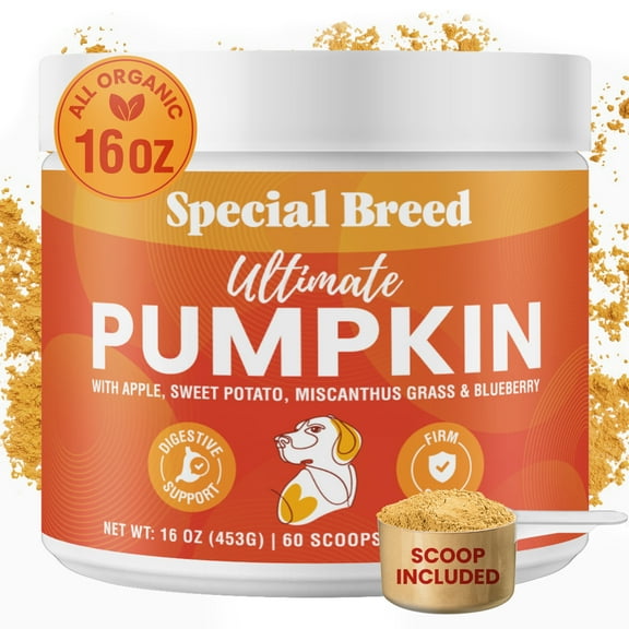 Ultimate Pumpkin for Dogs (16 oz) - with Organic Pumpkin, Apple, Sweet Potato, Miscanthus Grass & Blueberry, Digestive Support Relief for Constipation, Loose Stools, and Upset Stomaches, 60 Scoops