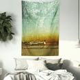 thumbnail image 3 of Jazz Music Tapestry, Old Worn Trumpet Stands Alone Against a Grungy Wall Outside of Jazz Club, Wall Hanging for Bedroom Living Room Dorm Decor, 40W X 60L Inches, Teal Beige Mustard, by Ambesonne, 3 of 5