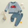 thumbnail image 2 of TOWED22 Toddler Baby Boy Fall Winter Clothes Solid Color Crewneck Sweatshirt Long Sleeve Shirt and Pants Cute Boys Outfits Size:18-24 M,Color:Blue, 2 of 4