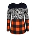 thumbnail image 4 of Leopardo Impreso Pullover Manga Larga de Cuello Redondo A Cuadros Impreso Pullover Casual Delgado Color Bloque Leopardo Camisa A Cuadros Naranja L, 4 of 6