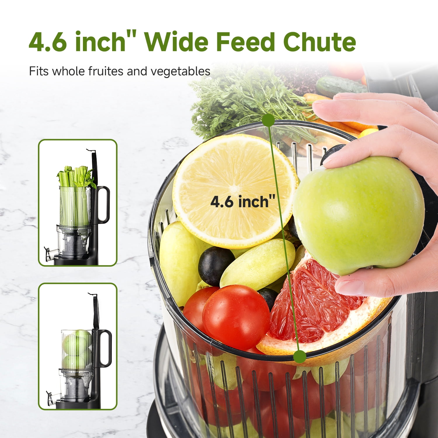 Aobosi Cold Press Juicer with 5.2” Wide Feed Chute, 400W Slow Masticating Juicer Machine, Easy to Clean, Reverse Function for Fruits & Vegetables