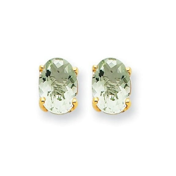 Primal Gold 14 Karat Yellow Gold 7x5 Oval Checker-Cut Green Quartz Earrings