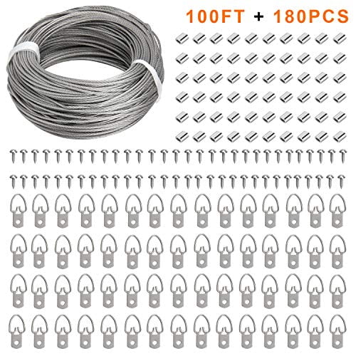 and Crimping Loop Sleeve D Ring 105 Pcs Picture Hanging Kit with Picture Wire 