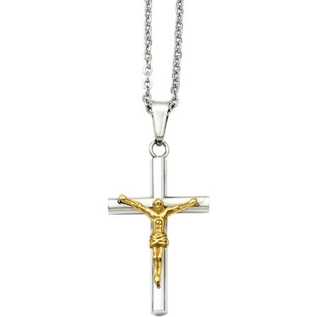 Primal Steel Stainless Steel Yellow IP-Plated Crucifix Pendant Necklace, 20