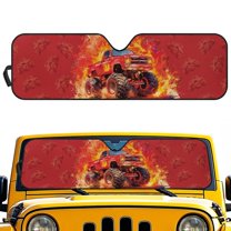 POLERO Accordion Car Windshield Sun Shade, Flame Off-Road Vehicle Car Sun Visor to Protect UV Rays, Foldable Automotive Windshield Sunshades Keep Your Vehicle Cool & Comfort - 52.95" x 16.14"