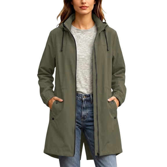 ATOYSOY Long Raincoat for Women Waterproof Rain Jackets with Hooded Outdoor Light Windbreaker Trench Coat 2026