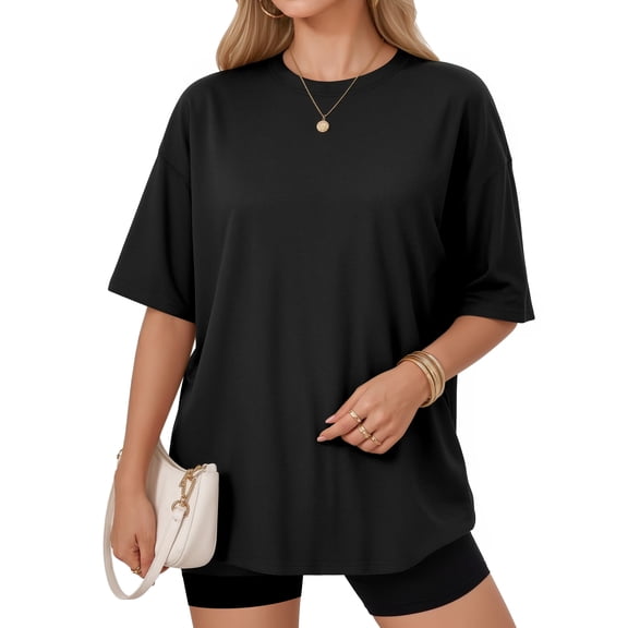 MOYIKO Womens Oversized T Shirts Crew Neck Short Sleeve Summer Trendy Tops Loose Fit Tee