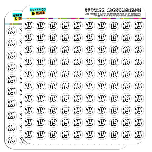 19 Number Nineteen 1/2" (0.5") Scrapbooking Crafting Stickers