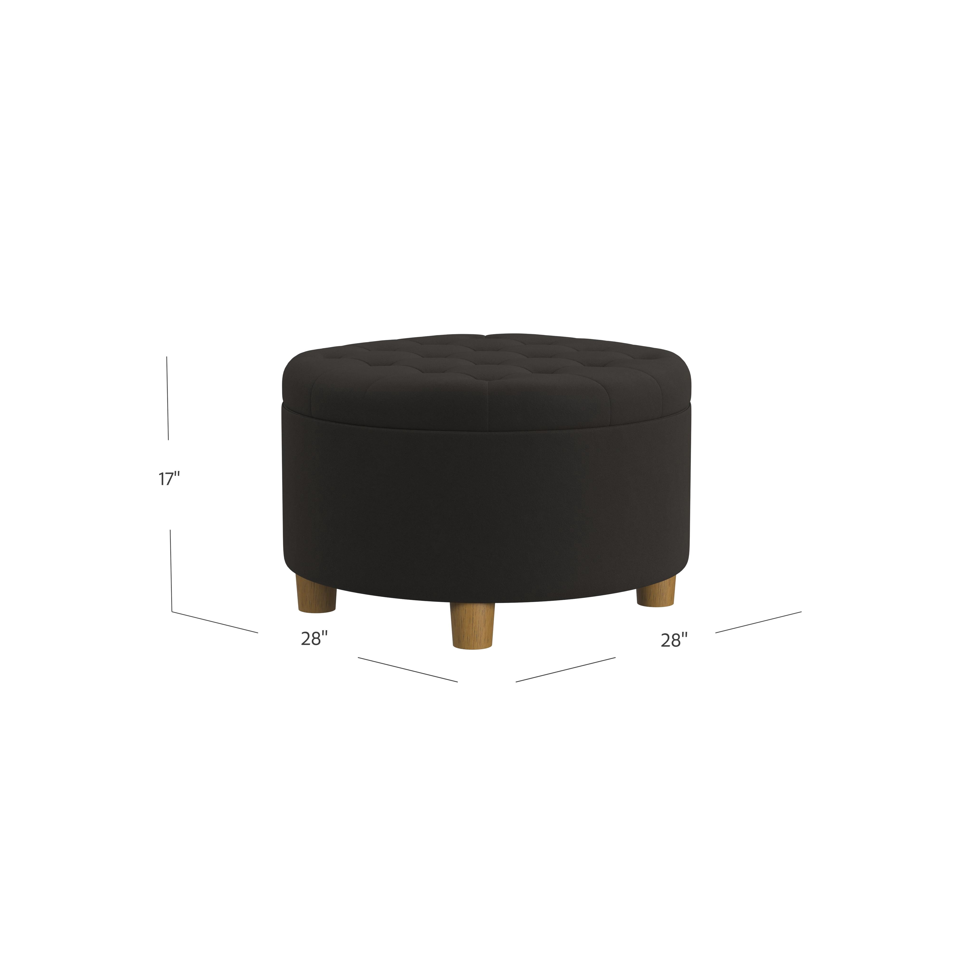 HomePop Large Round Button Tufted Storage Ottoman, Chocolate Brown Velvet
