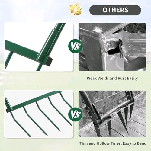 Broadfork Garden Tool with Steel Handle Heavy Duty Five Tines Broad Fork for Gardening Loosening and Aerating Soil, U-Shaped Design Hand Tiller, Compost Turner and Aerator$$Garden & Patio
