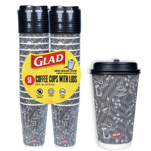 Glad Everyday Disposable Coffee Cups with Lids – 16 oz Insulated Paper Coffee Cups, Hot Chocolate, Hot Cocoa, or Tea C
