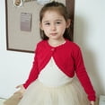 thumbnail image 4 of CPNG Toddler Girls Cardigan Shrug Sweater Bolero Shrug Baby Kids Hollow Out Long Sleeve Cropped Dress Up Button Cover Up Cropped Tops Closure Jacket Tops, 4 of 9