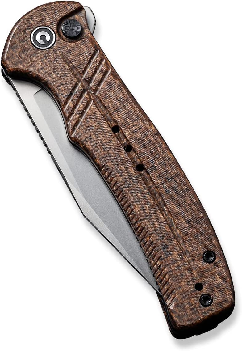 CIVIVI Cogent Button Lock C20038D-6 Knife 14C28N Stainless Steel & Brown Micarta Pocket Knives