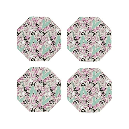 

Fuzoiu West Cowgirl Disco Print Leather Coasters Set Drink Coasters Set of 4 for Tabletop Protection Durable PVC Coasters Home Décor and Housewarming Gift-Octagon