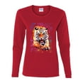 thumbnail image 2 of Wild Bobby, Tiger Growling Colorful Trippy Tie Dye Animal Lover Womens Graphic Long Sleeve T-Shirt, Red, Medium, 2 of 3
