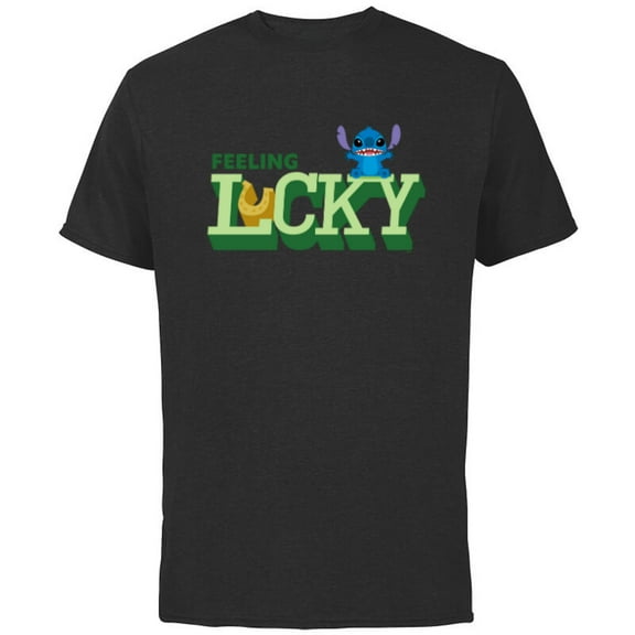 Disney Lilo & Stitch Feeling Lucky St Patrick’s Day - Short Sleeve Cotton T-Shirt for Adults - Customized-Black