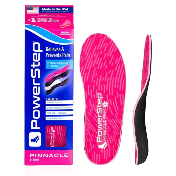 PowerStep Pinnacle Pink Full Length Orthotic Shoe Insoles with Neutral Arch Support for Plantar Fasciitis