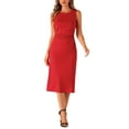 thumbnail image 2 of INSPIRE CHIC Tank Dress for Women's Crew Neck Ruched Casual A-line Midi Sleeveless Dresses M Red, 2 of 6