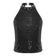 thumbnail image 3 of Hansber Girls Sparkling Halter Neck Jazz Dance Ballet Crop Top Sleeveless Tees for Cheerleading Black 14, 3 of 7