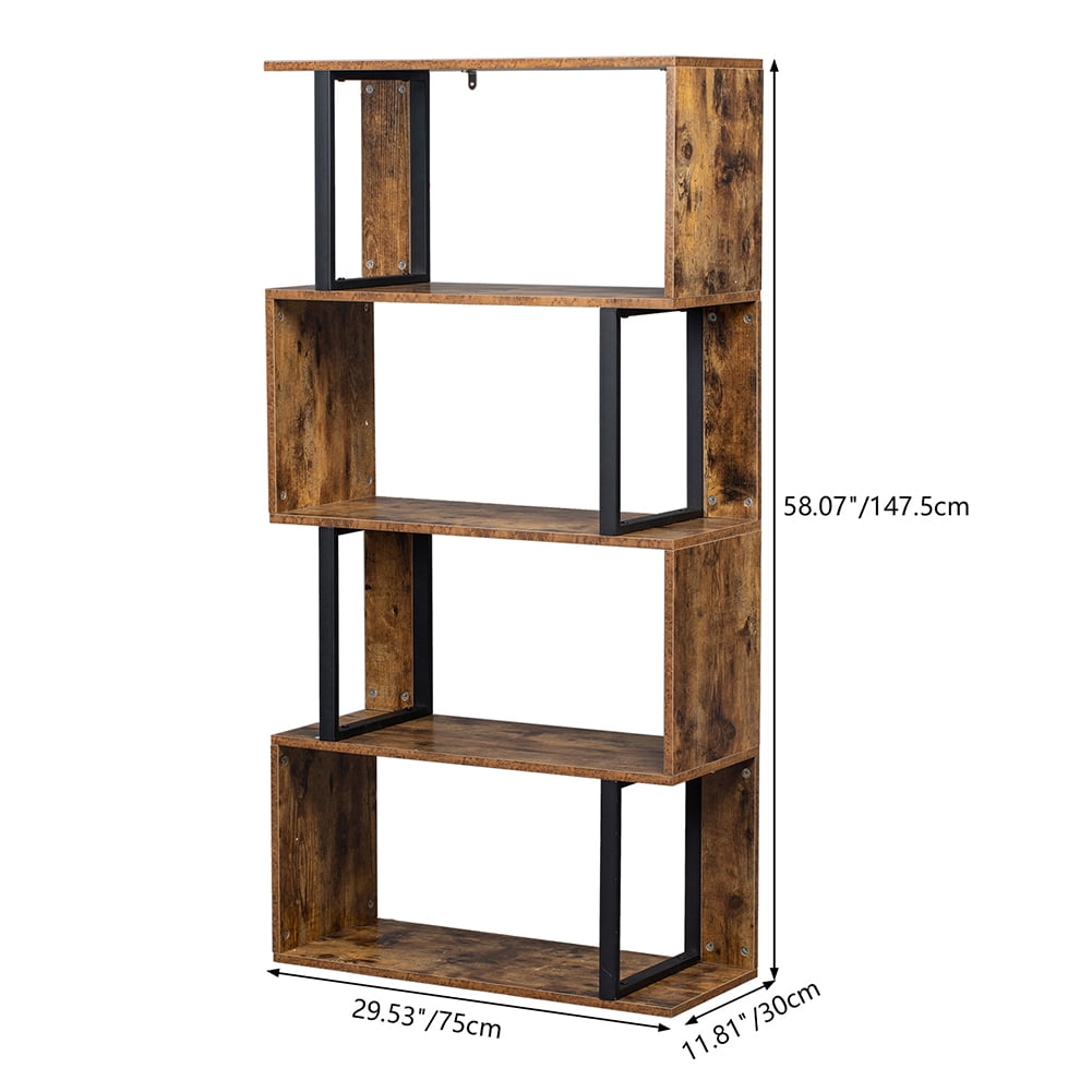 Lowestbest 4 Tier Display Shelf, S-Shaped Bookshelves, for Home, Office, Vintage Brown Industrial Style Lowestbest 4 Tier Display Shelf, S-Shaped Bookshelves, for Home, Office, Vintage Brown Industrial Style