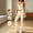Beige, variant on Athletic Outfit Sets 2 Piece Women Solid U Neck Racerback Crop Tank Cross Waist Flare Leggings Coffee XXL