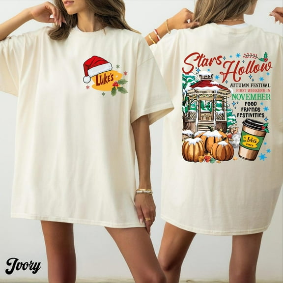 Luke's Stars Hollow Christmas Shirt, Luke's Diner Christmas Outfit Santa Hat, Luke's Coffee Tee
