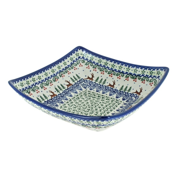 Blue Rose Polish Pottery Reindeer Delight Square Serving Dish