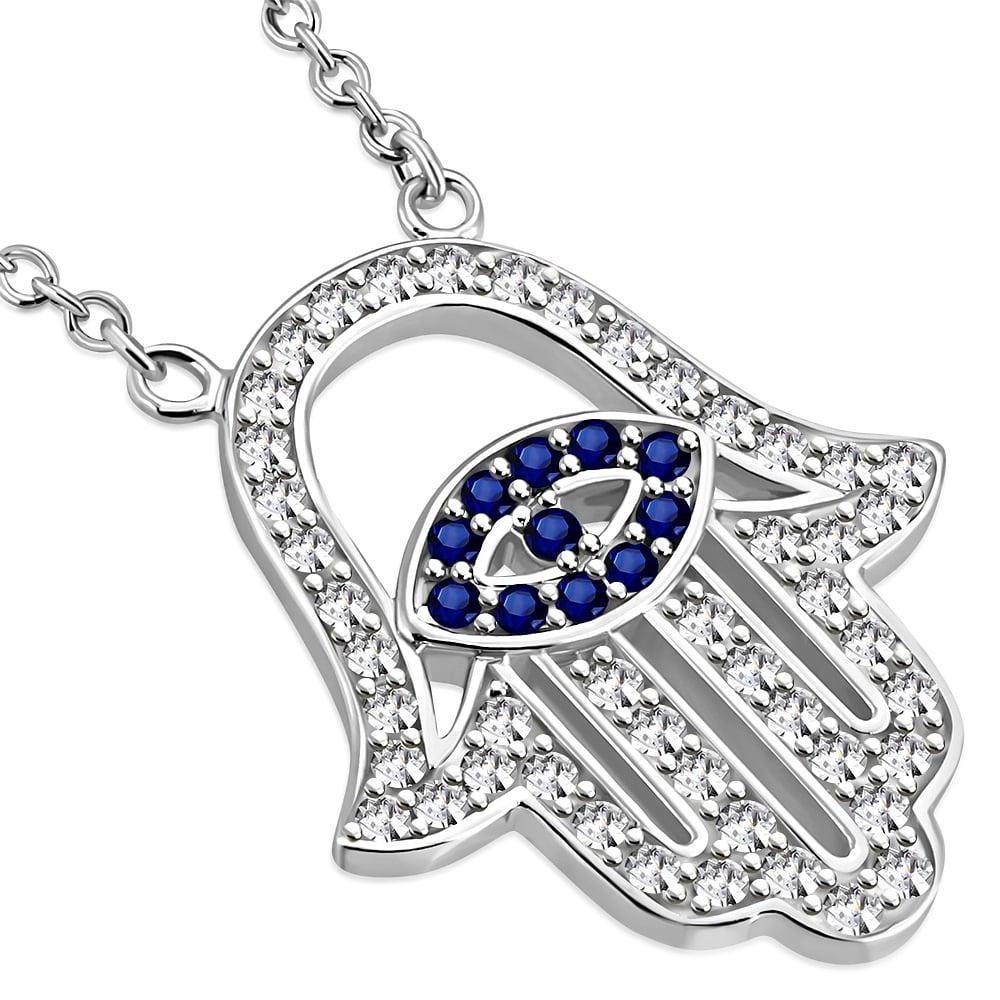 Oxford Diamond Co Cz & Blue Evil Eye .925 Sterling Silver Pendant .5 x.75 Long