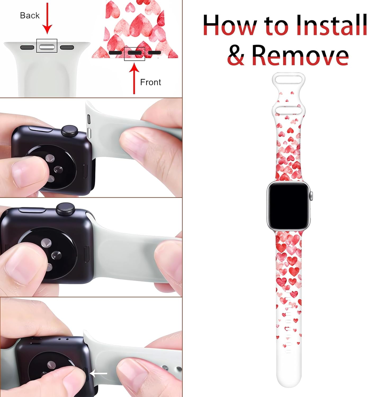 CRKMGS-Valentines Watch Band Love Heart Smartwatch Band Compatible with Watch 38mm 40mm 41mm Soft Silicone Strap Replacement for Series 9/8/7/6/5/4/3/2/1/SE
