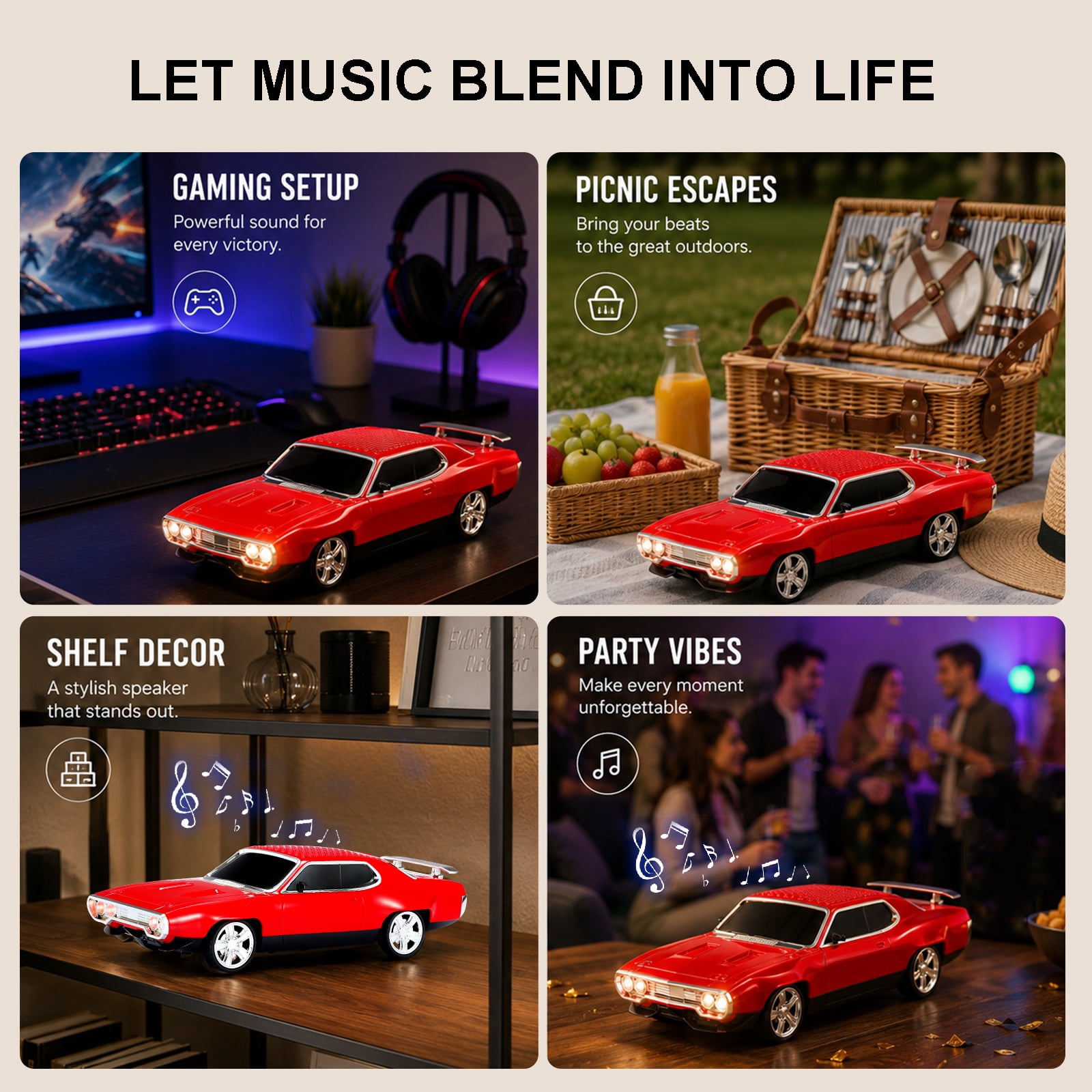 WSTER WS-620 Retro Muscle Car Portable Bluetooth Speaker, 2*5W Heavy Bass Wireless Speaker, Bluetooth 5.4, TWS Pairing, FM Radio, TF/USB, Hands-Free Call,The perfect gift for family and friends
