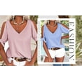 thumbnail image 4 of Langwyqu Cold Shoulder Women Solid Color V-Neck Shirt Blouse, 4 of 5