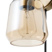 Globe Electric 1-Light Matte Brass Plug-in or Hardwire Indoor Wall Sconce, Smoked Amber Glass Shade