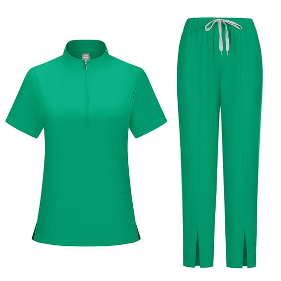 Women Scrubs Sets Comfortable Short Sleeve Scrub Top & Drawstring Jogger Pant Stretch Nursing Scrubs Set Quick Dry Working Uniforms with Pockets Green S