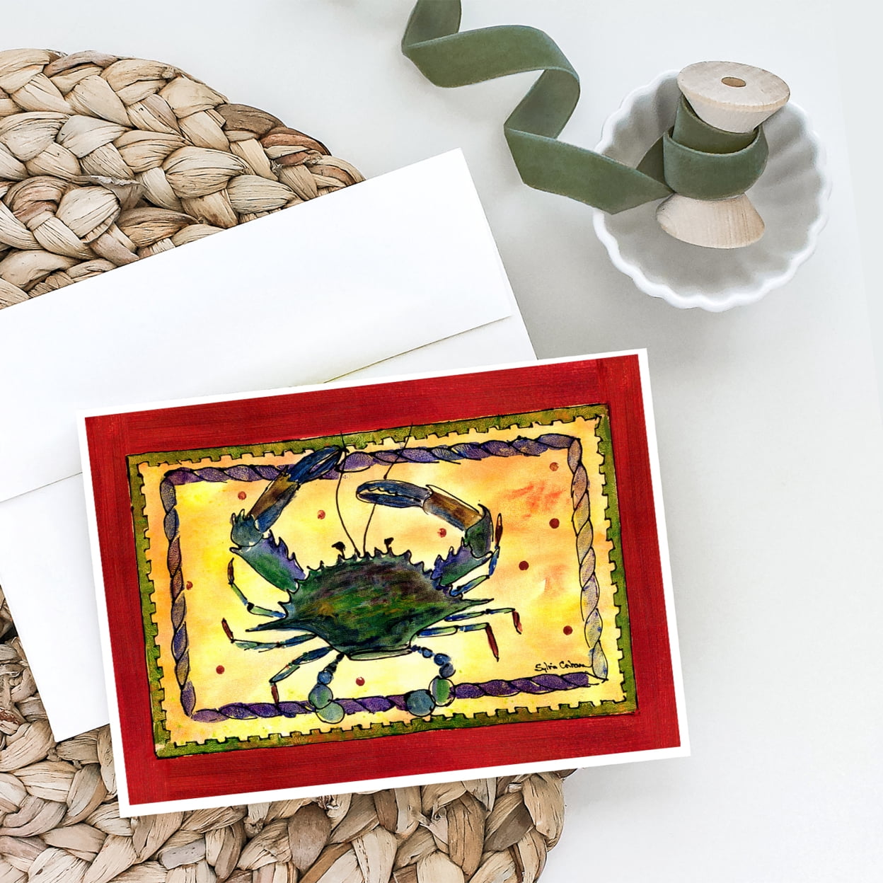 Blue Crab rope border Greeting Cards and Envelopes Pack of 8