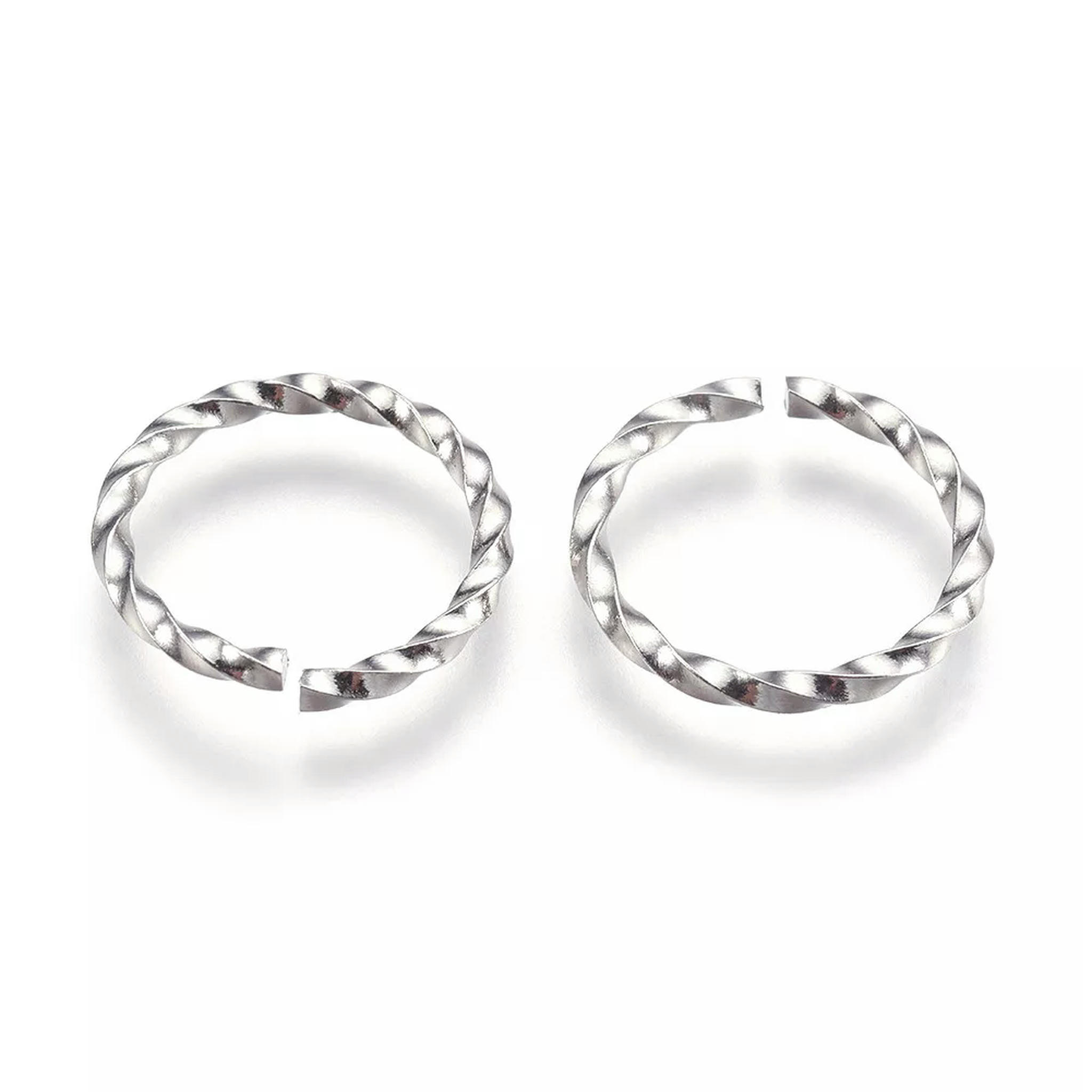 EOEMY 100Pc 304 Stainless Steel Twisted Open Jump Rings Round Unsoldered Loops 15mm Od