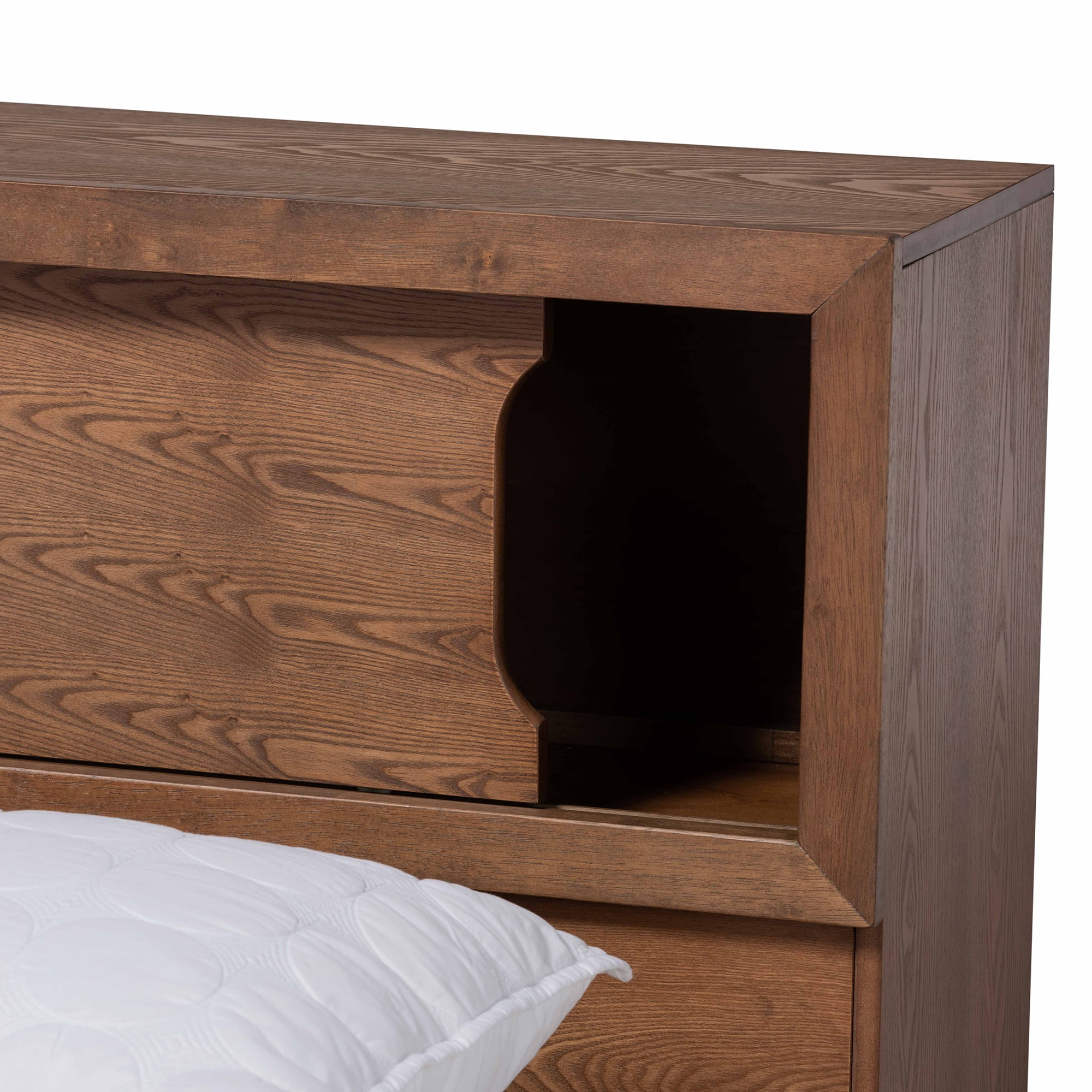 Baxton Studio Erie Modern Rustic Queen Size Platform Bed with Storage and Outlets, Walnut Brown