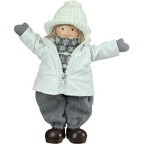 12" White and Gray Joyful Standing Boy Christmas Tabletop Decoration
