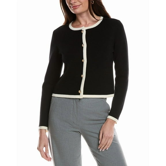 Bruno Magli womens  Tipped Merino Wool Cropped Jacket, XL, Black