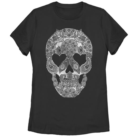 Women's Lost Gods Henna Grinning Skull Print  Graphic Tee Black Medium